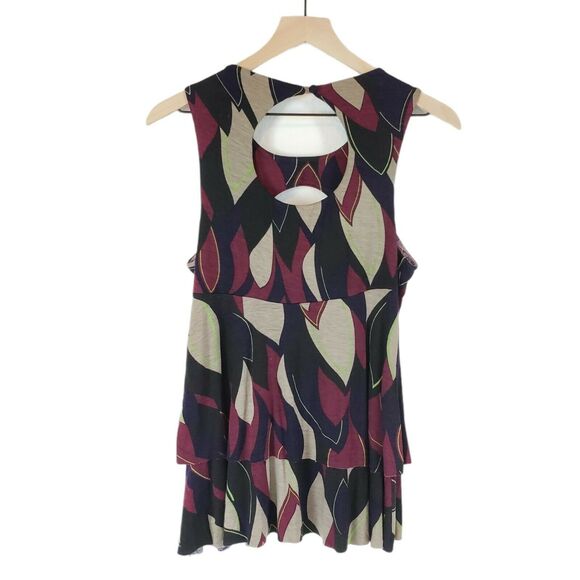 AKIKO Multicolor Sleeveless Size M Layer Blouse Top Leather Trim Open Back Tank - Picture 9 of 10